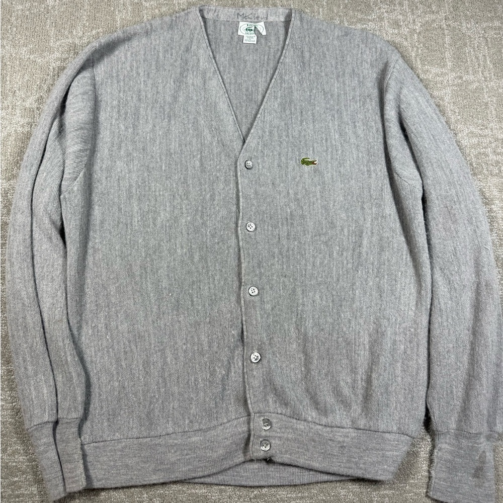 Vintage Izod Lacoste Alligator 80s Cardigan Sweater Button Down Size L USA